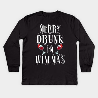 Merry Winemas. Funny Christmas Gift For Wine Lovers. Kids Long Sleeve T-Shirt